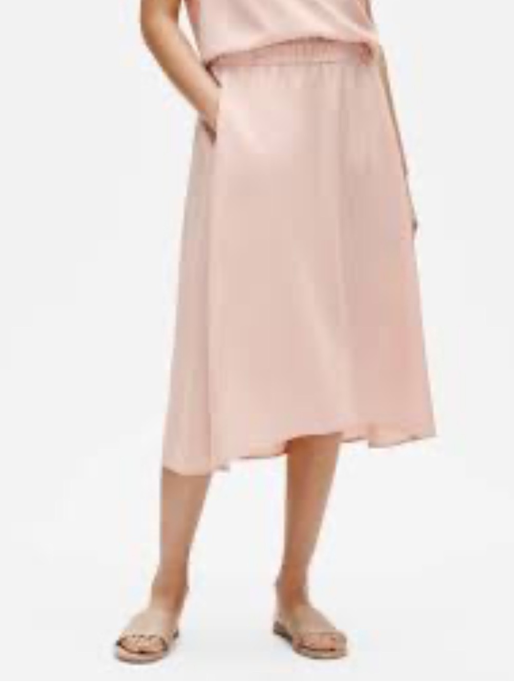 New Eileen Fisher midi skirt pockets C/L A-Line powder Pink Sandwashed Tencil XS